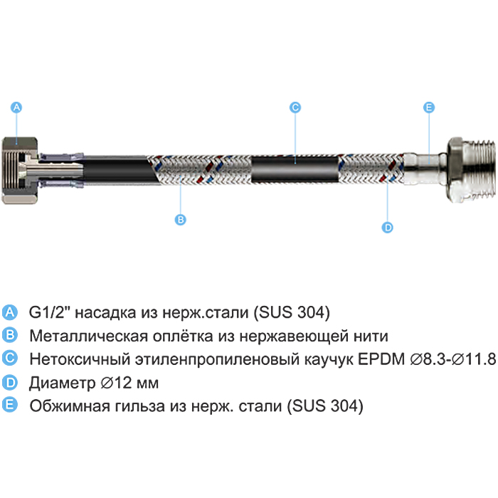 Гибкая подводка для смесителя Ledeme L92-8 F1/2-M1/2